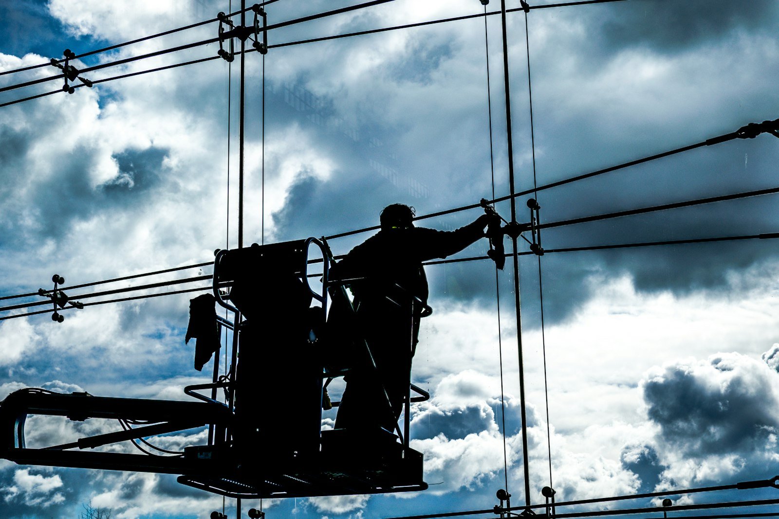 High-rise window cleaning worker